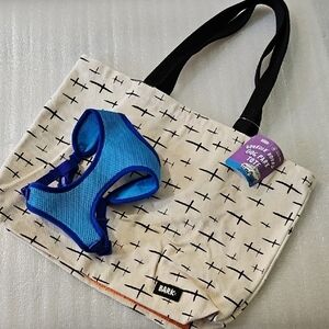 NWT Bark Pet Tote Bag + Costal Blue Harness Size Small